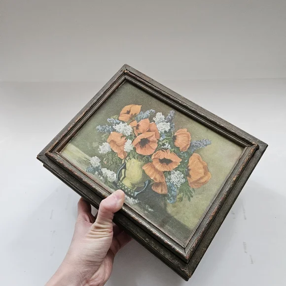 Vintage Jewelry Box Ornate Carved Wood Mirrored Vanity Keepsake Trinket - Picture 8 of 13